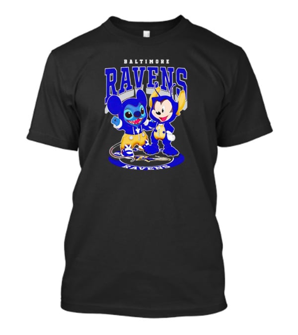 Baltimore Ravens Stitch And Mickey Character Collaboration Football T-Shirt
