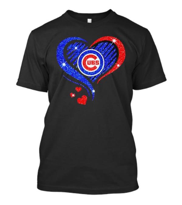 Chicago Cubs Glitter Heart Logo With Red And Blue Diamond T-Shirt