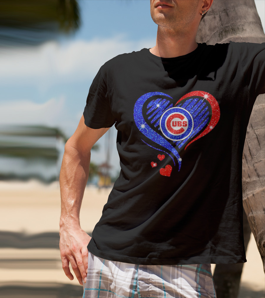 Chicago Cubs Glitter Heart Logo With Red And Blue Diamond T-Shirt