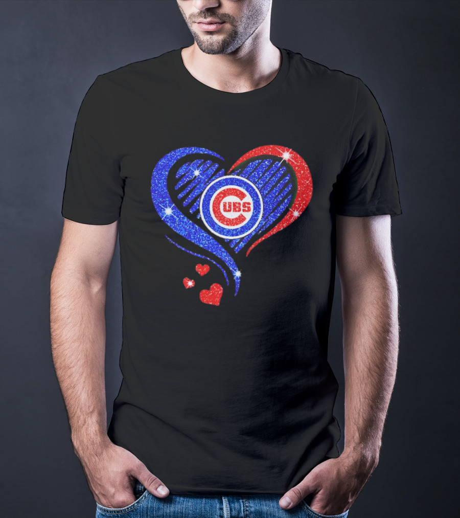 Chicago Cubs Glitter Heart Logo With Red And Blue Diamond T-Shirt