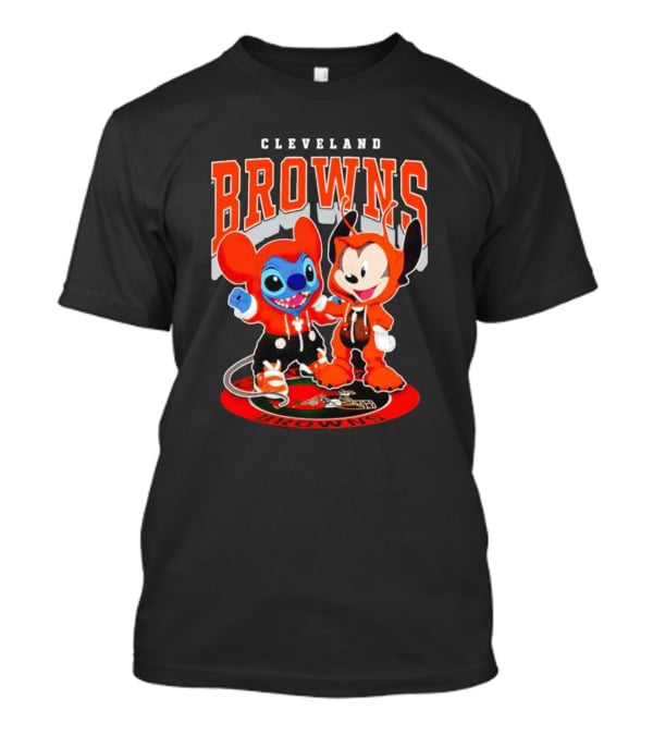 Cleveland Browns Mickey And Stitch Character Hoodie Fan T-Shirt