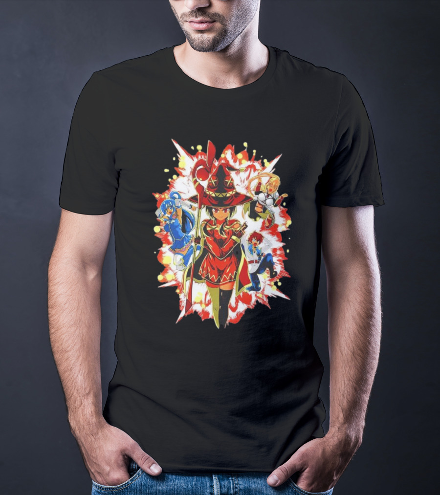 Explosion Magic Anime Konosuba Megumin Aqua Darkness Kazuma Scene T-Shirt