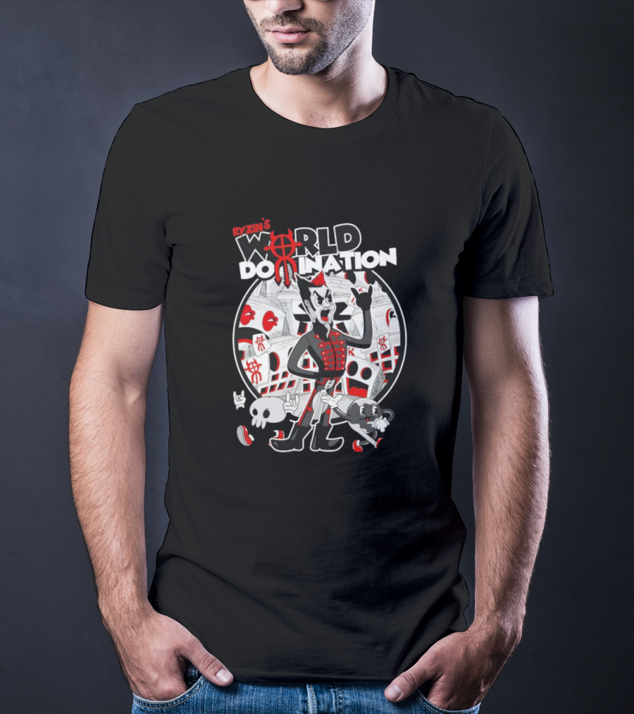 Ryzin's World Domination Cartoon Character Red And Black Motif T-Shirt