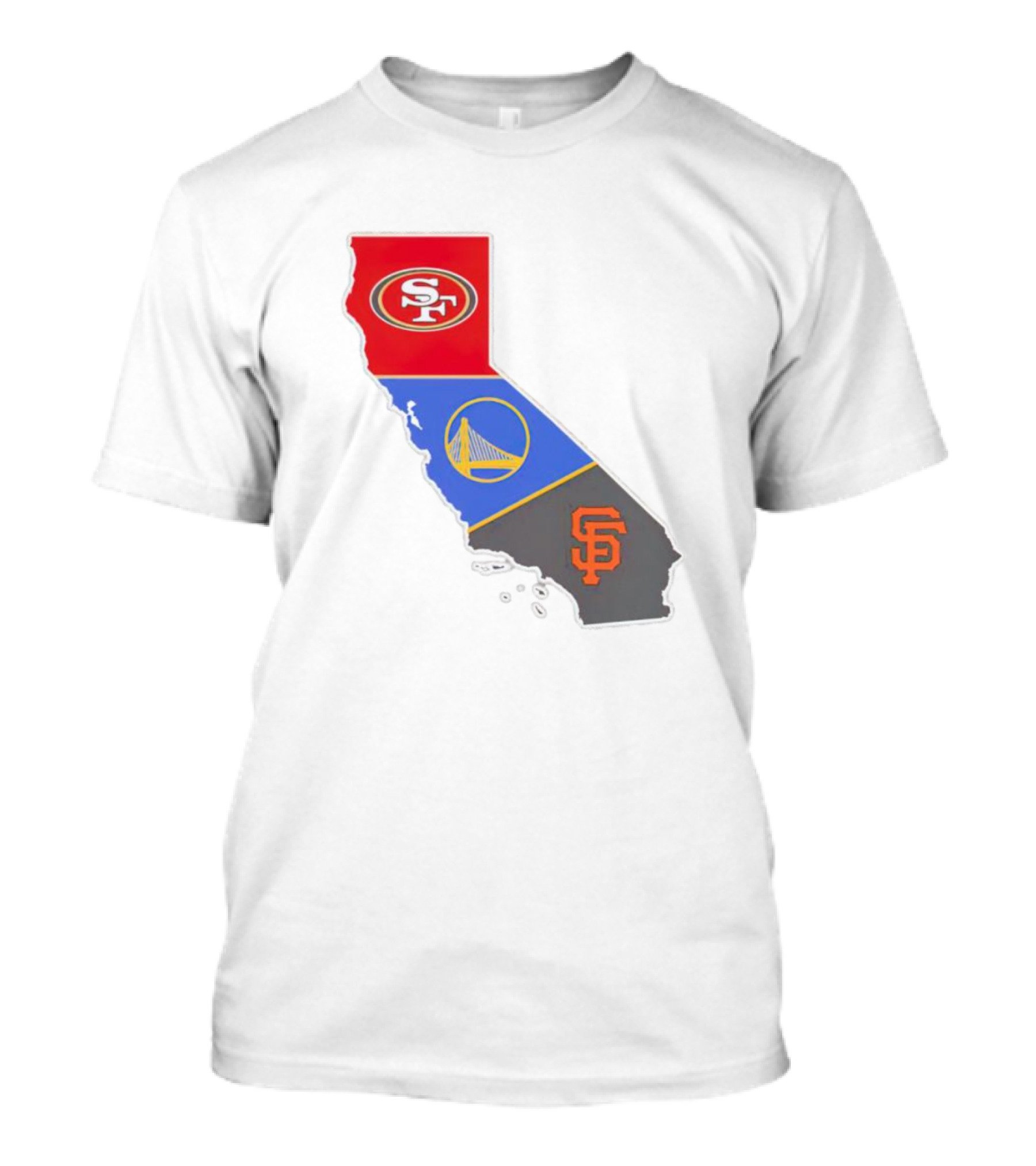 San Francisco 49ers Warriors Giants California Map T-Shirt