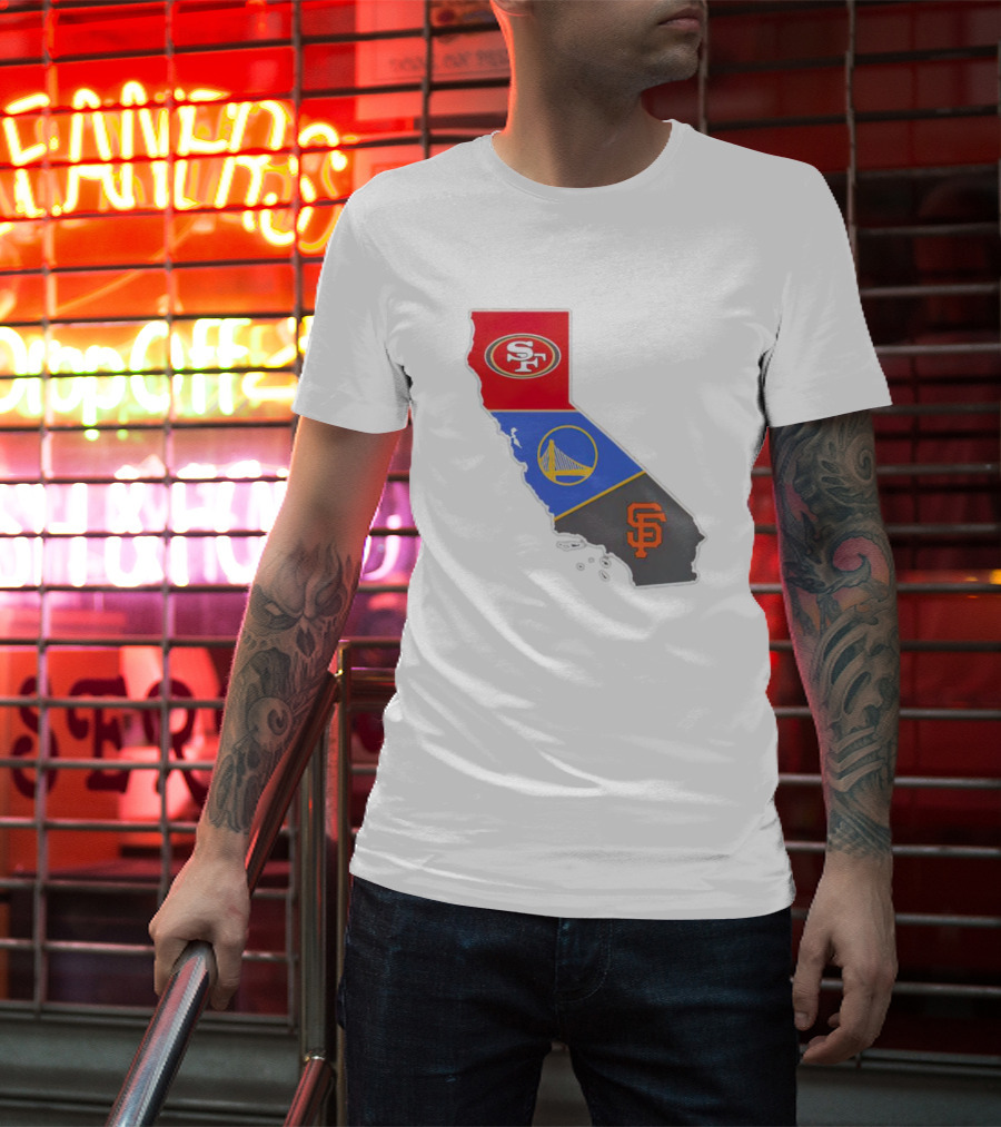 San Francisco 49ers Warriors Giants California Map T-Shirt