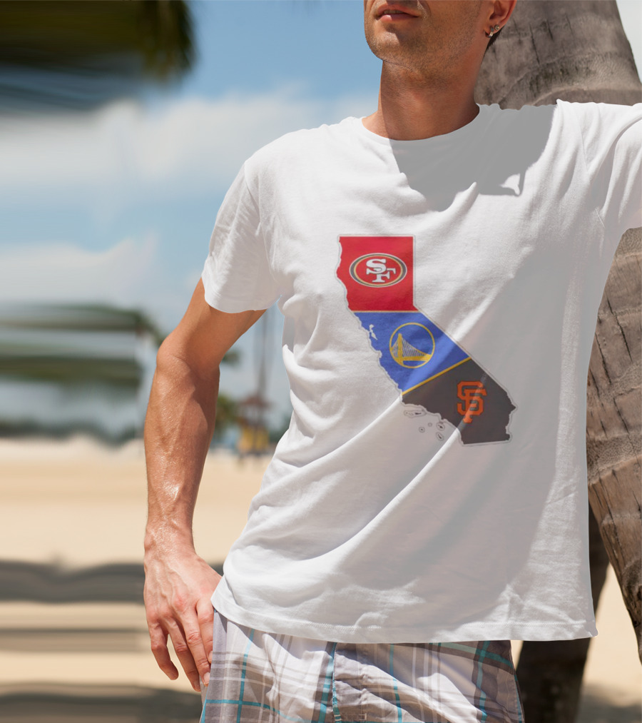San Francisco 49ers Warriors Giants California Map T-Shirt
