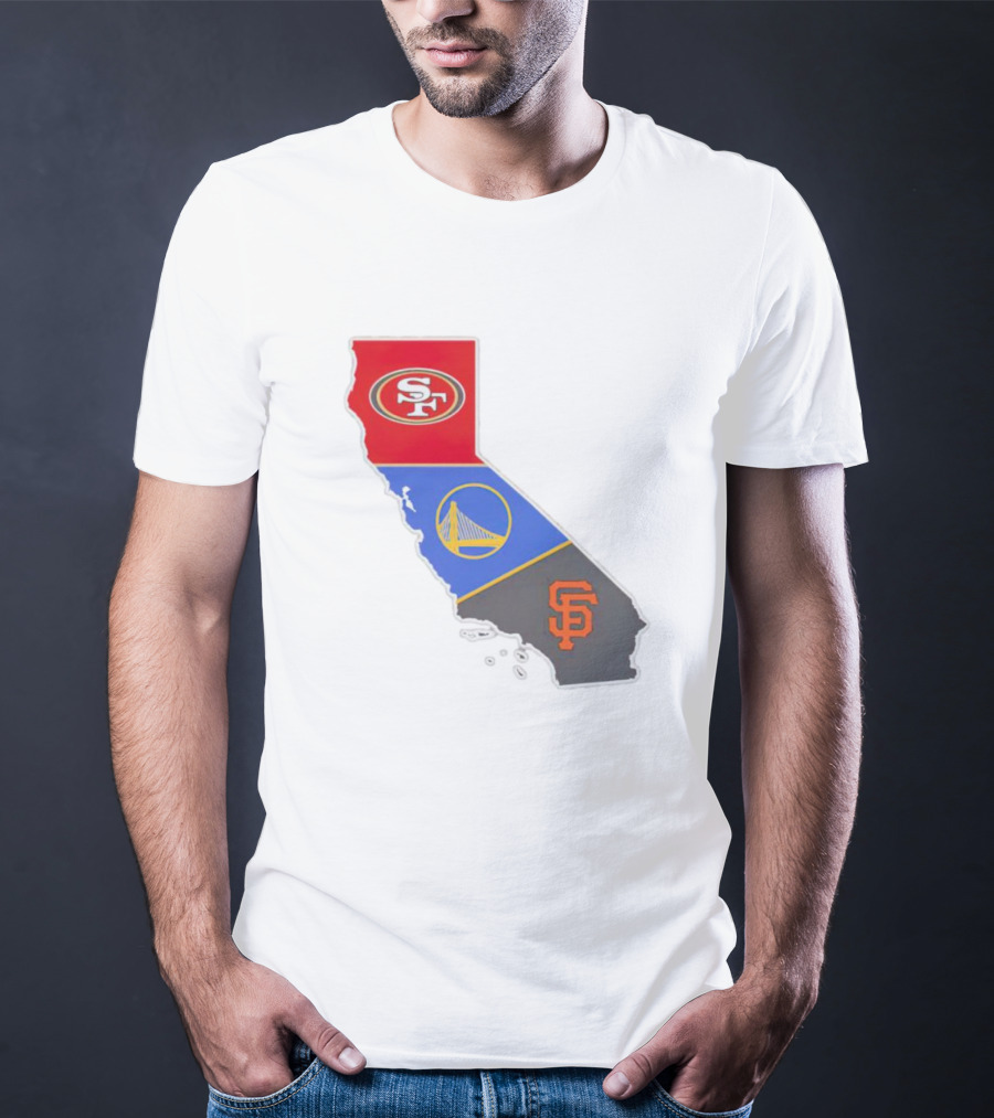 San Francisco 49ers Warriors Giants California Map T-Shirt