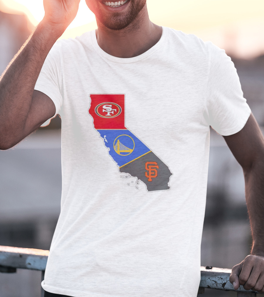 San Francisco 49ers Warriors Giants California Map T-Shirt