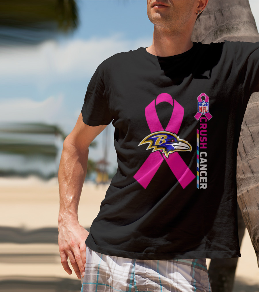Baltimore Ravens NFL Crush Cancer Pink Ribbon T-Shirt