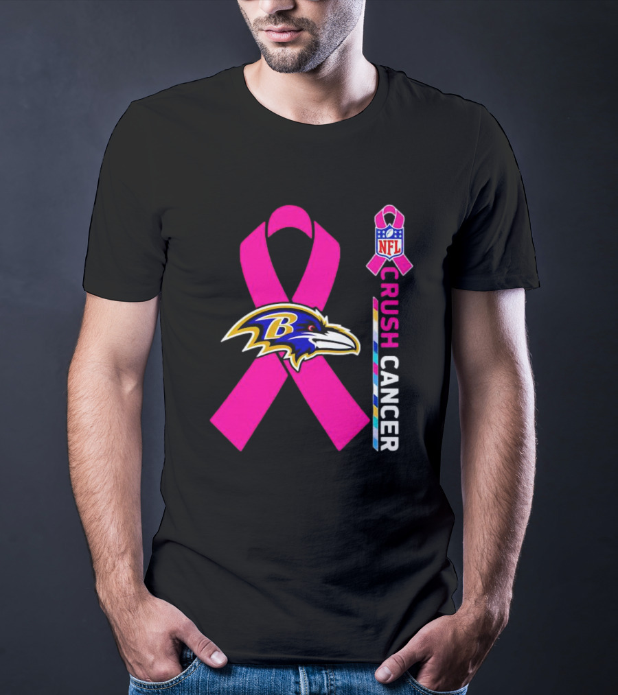 Baltimore Ravens NFL Crush Cancer Pink Ribbon T-Shirt