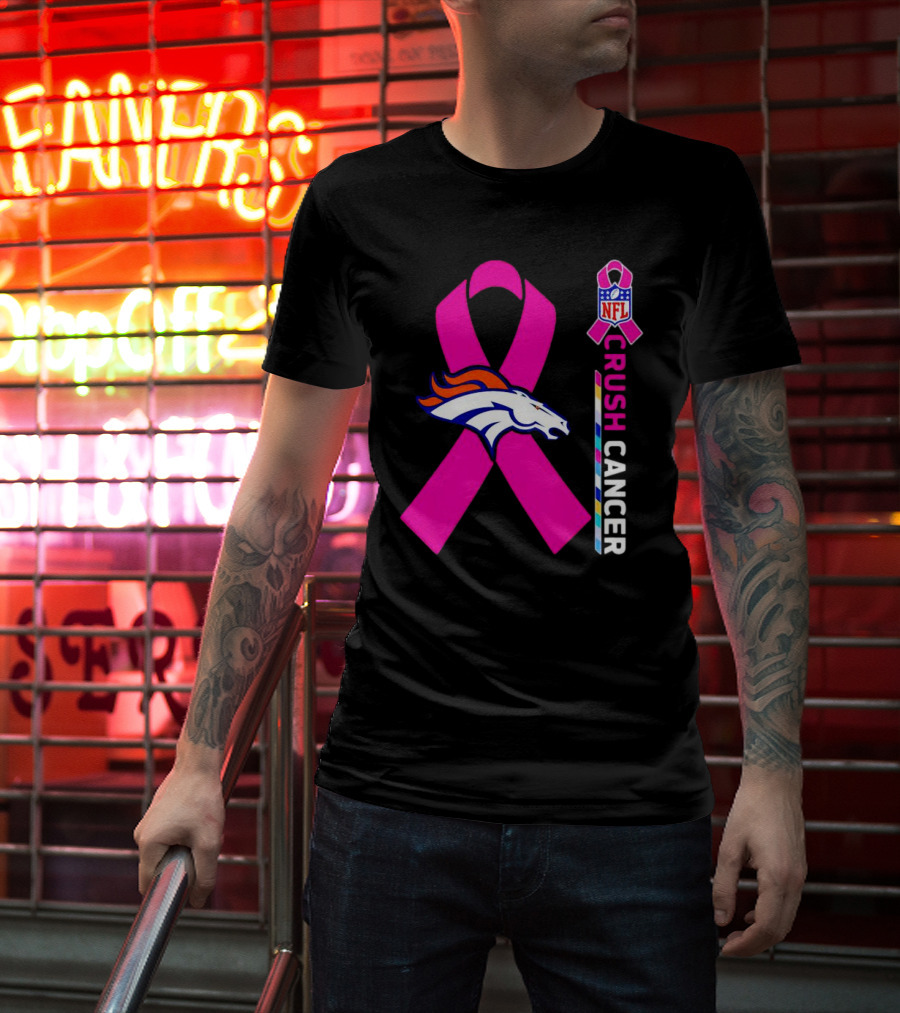 Denver Broncos NFL Pink Ribbon Crush Cancer Campaign T-Shirt