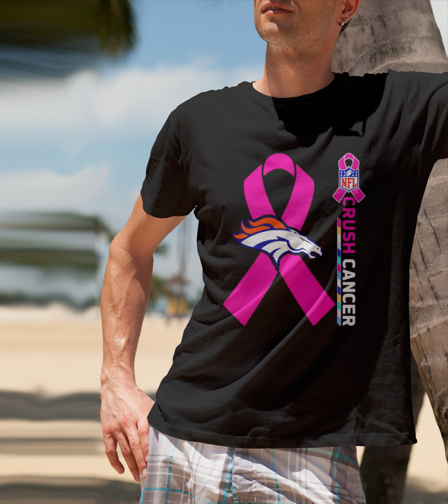 Denver Broncos NFL Pink Ribbon Crush Cancer Campaign T-Shirt