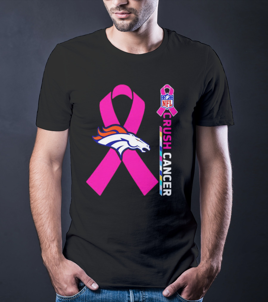 Denver Broncos NFL Pink Ribbon Crush Cancer Campaign T-Shirt