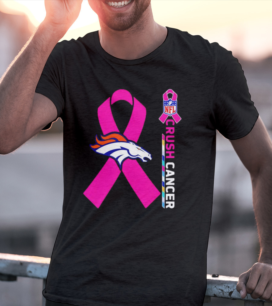 Denver Broncos NFL Pink Ribbon Crush Cancer Campaign T-Shirt