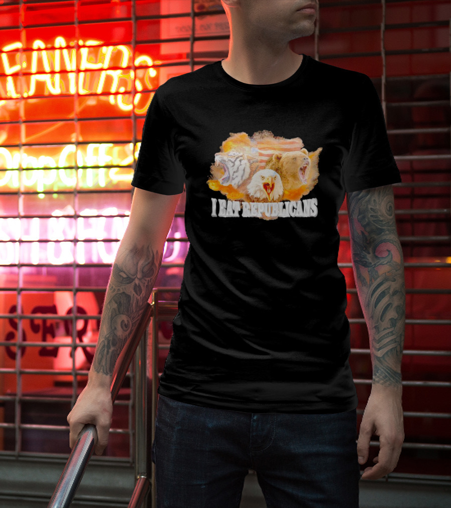 I Eat Republicans Tiger Eagle Bear American Flag T-Shirt