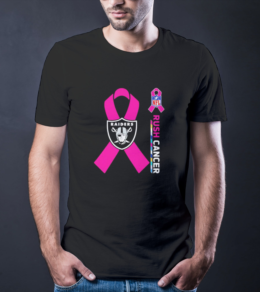 Las Vegas Raiders NFL Rush Cancer Pink Ribbon Awareness Promo T-Shirt