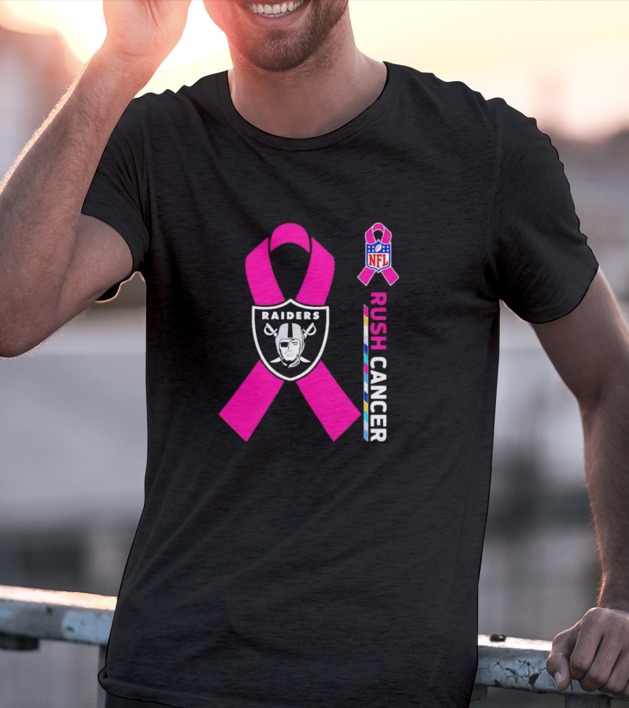 Las Vegas Raiders NFL Rush Cancer Pink Ribbon Awareness Promo T-Shirt