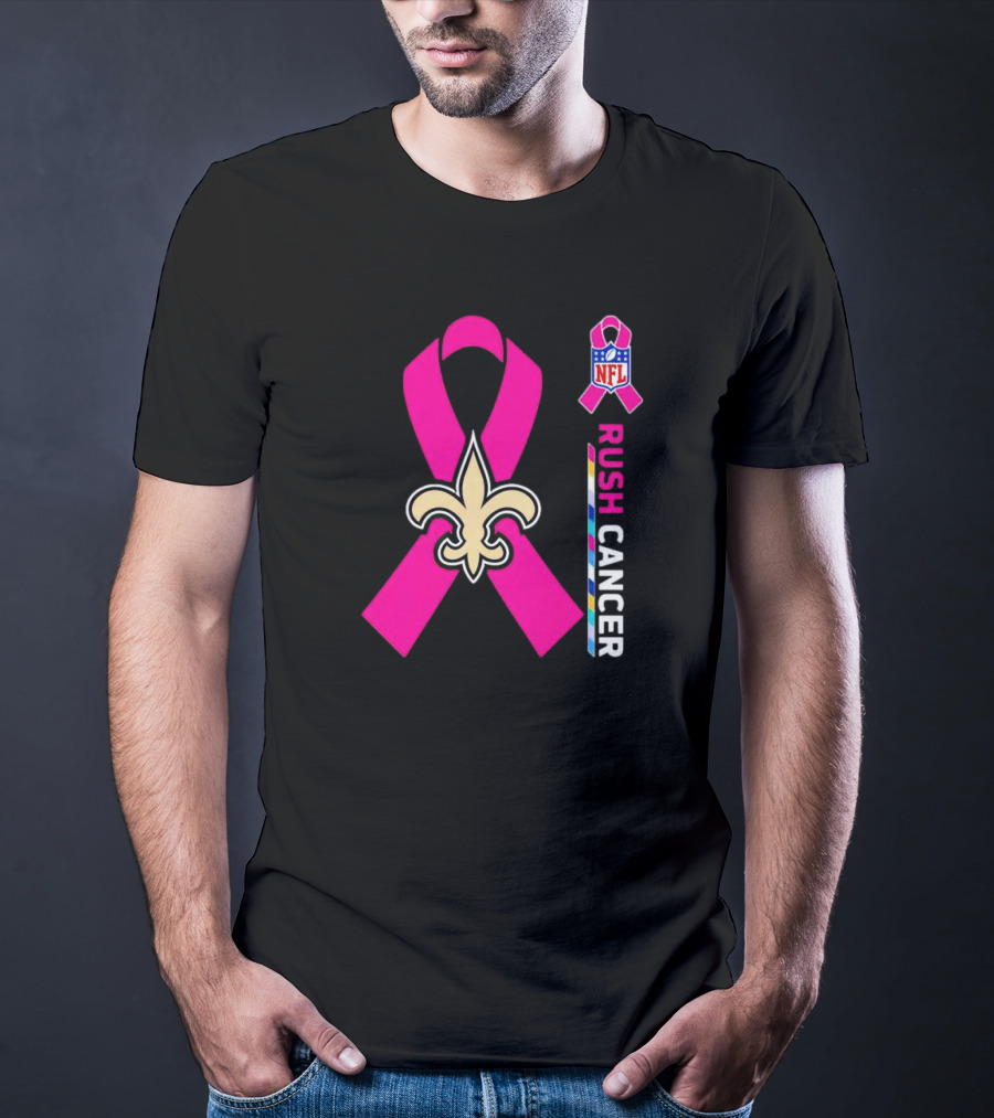 New Orleans Saints NFL Rush Cancer Awareness Pink Ribbon Fleur-de-lis T-Shirt