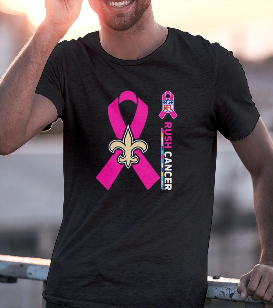 New Orleans Saints NFL Rush Cancer Awareness Pink Ribbon Fleur-de-lis T-Shirt