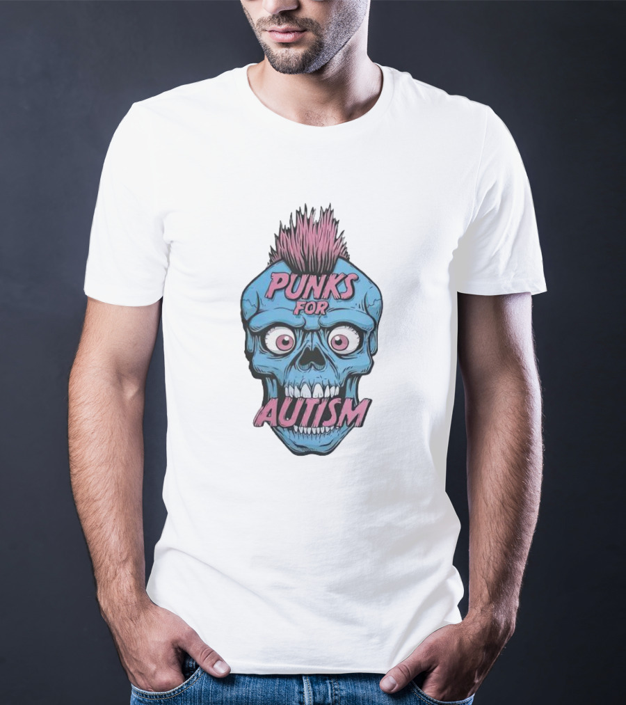 Punks For Autism Skull Blue Face Pink Hair T-Shirt