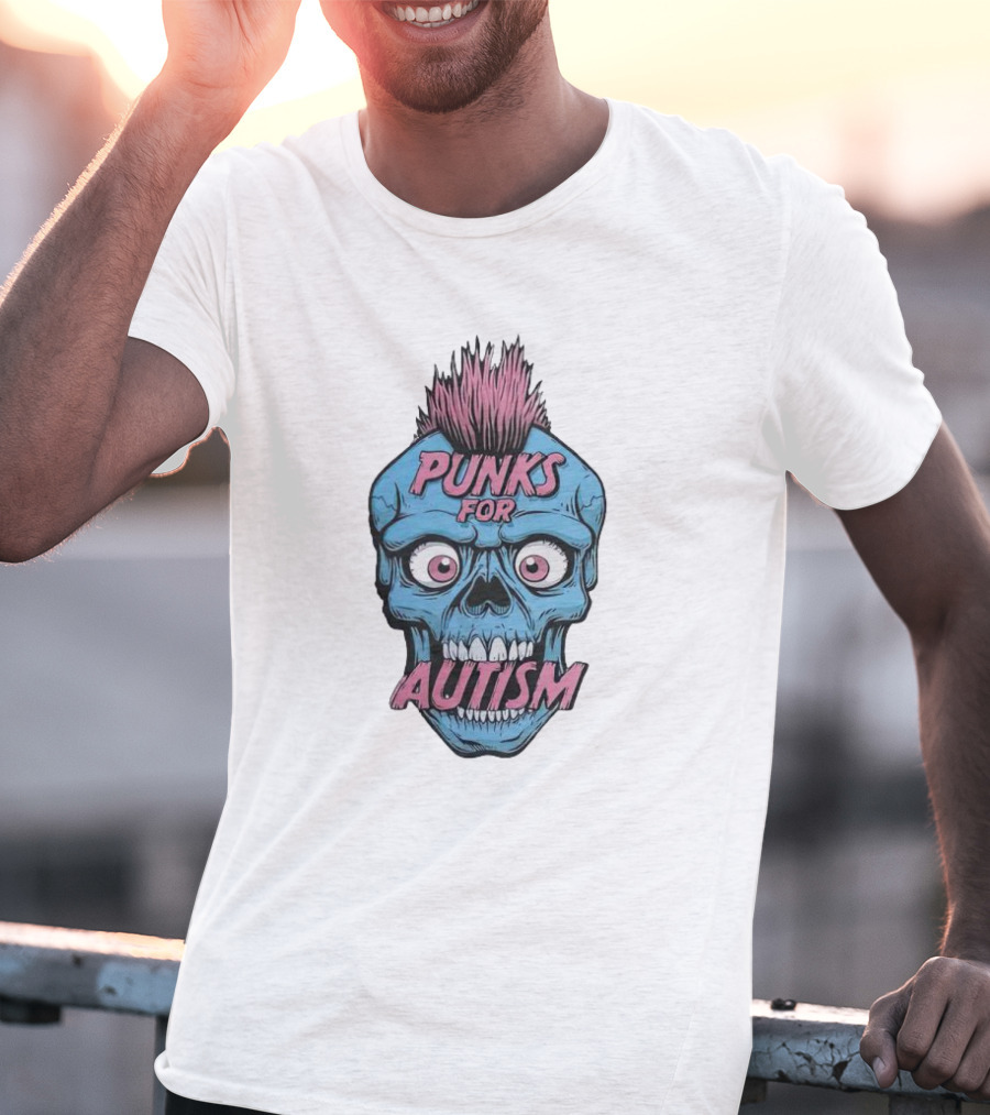 Punks For Autism Skull Blue Face Pink Hair T-Shirt