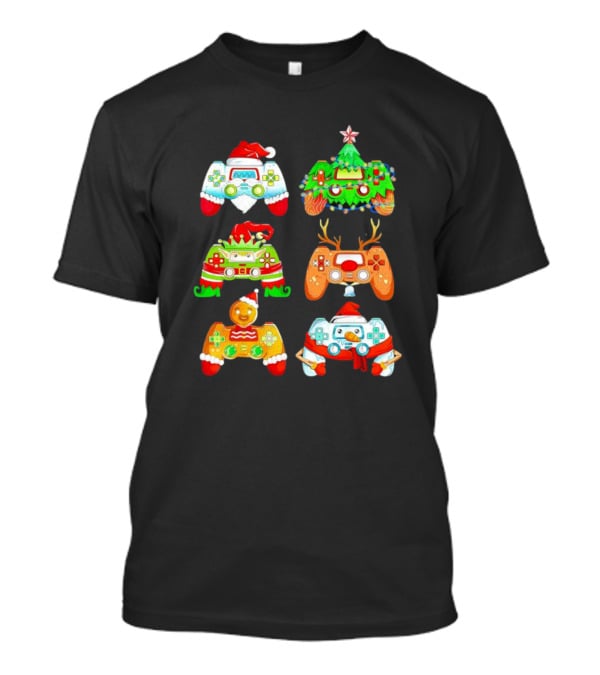 Christmas Santa Elf Snowman Reindeer Gaming Controllers Holiday T-Shirt