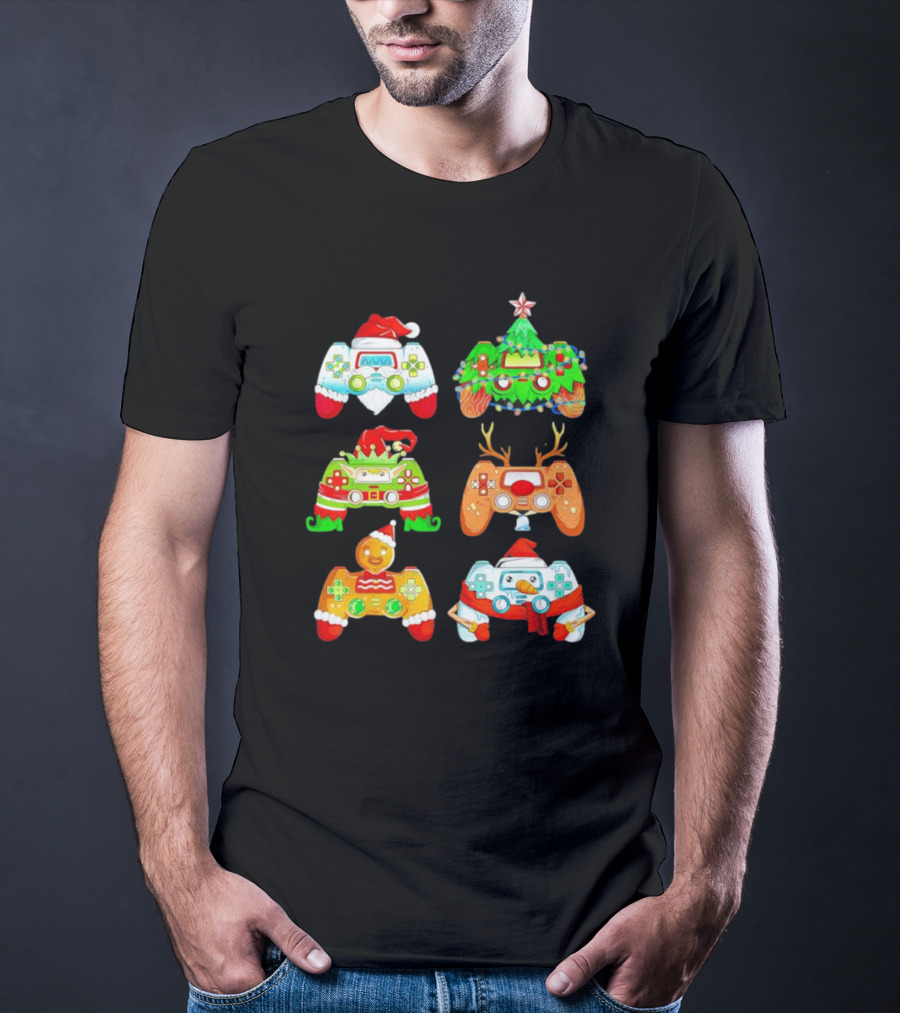Christmas Santa Elf Snowman Reindeer Gaming Controllers Holiday T-Shirt