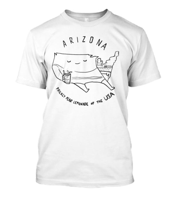 Arizona Prickly Pear Lemonade USA Map Cartoon With Drink And Cactus Scene T-Shirt