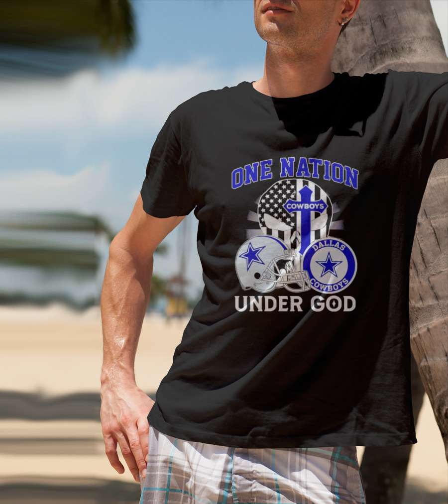 Dallas Cowboys One Nation Under God American Flag Football Helmet Star T-Shirt