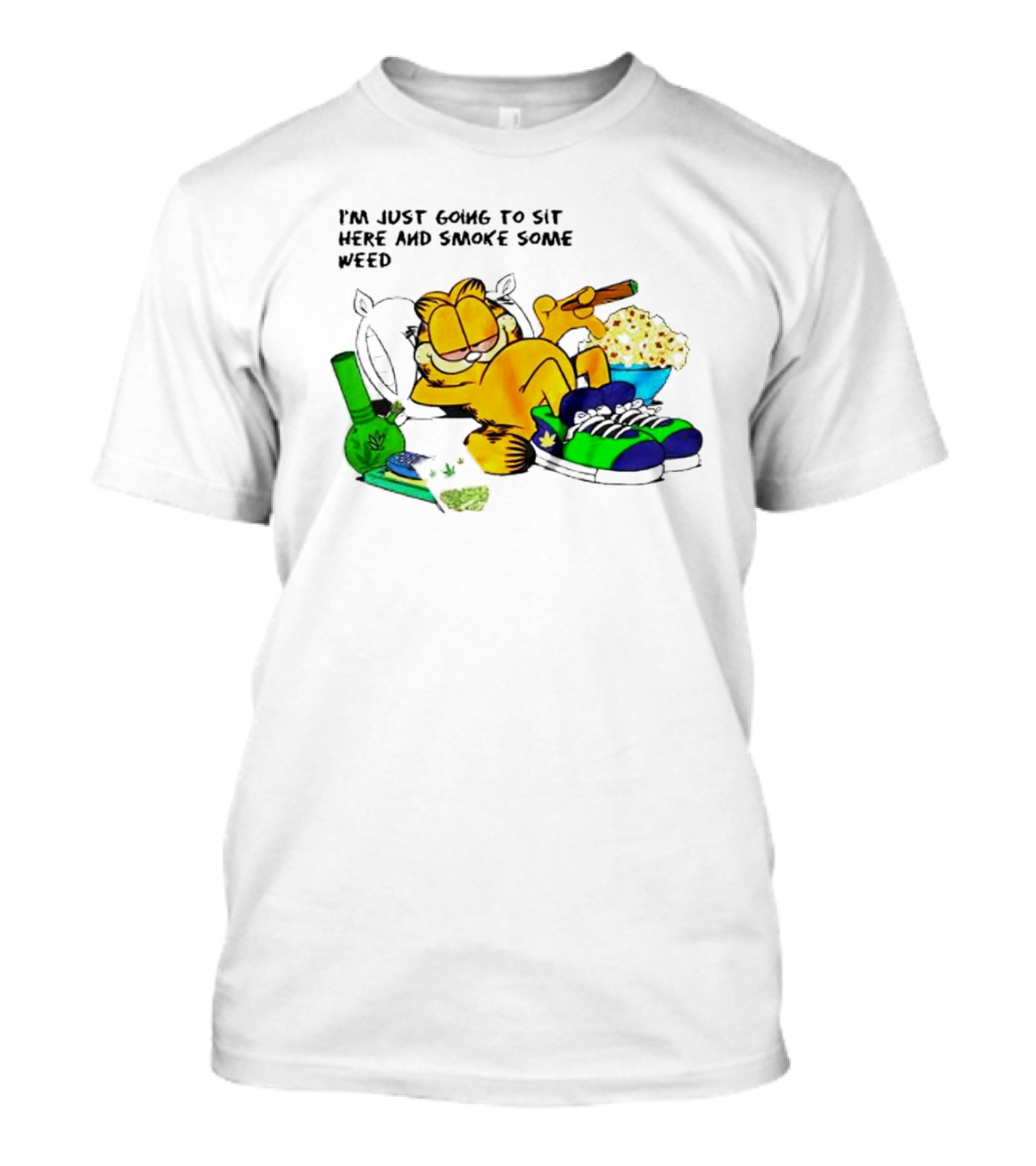Garfield Smoking Weed Relaxing With Snacks And Bong T-Shirt