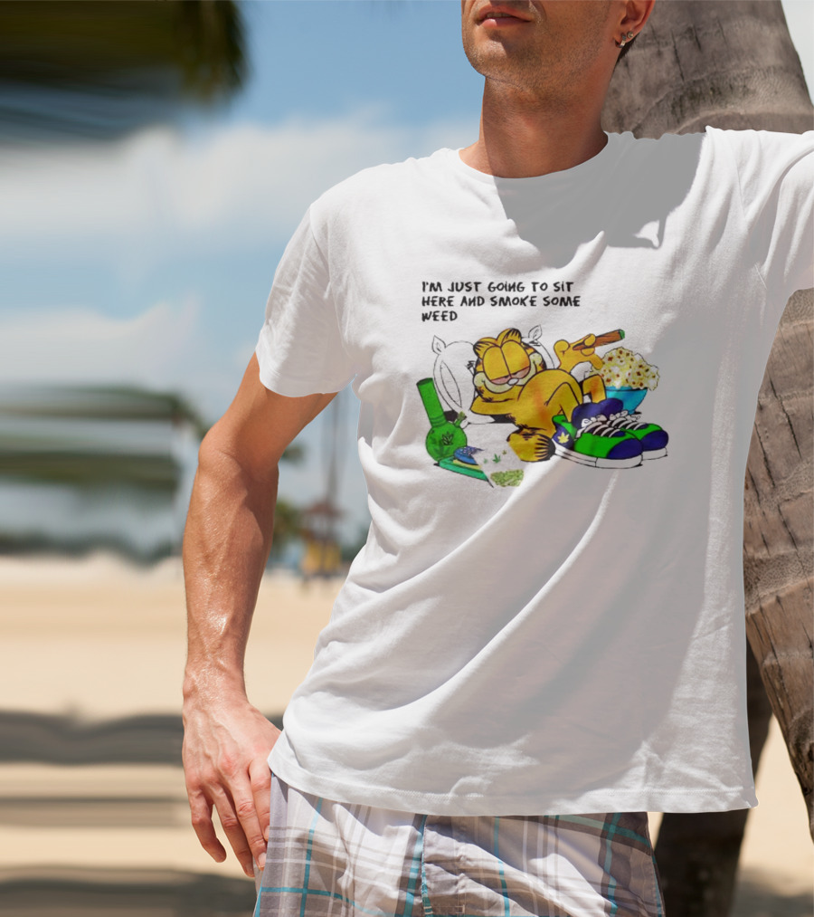 Garfield Smoking Weed Relaxing With Snacks And Bong T-Shirt