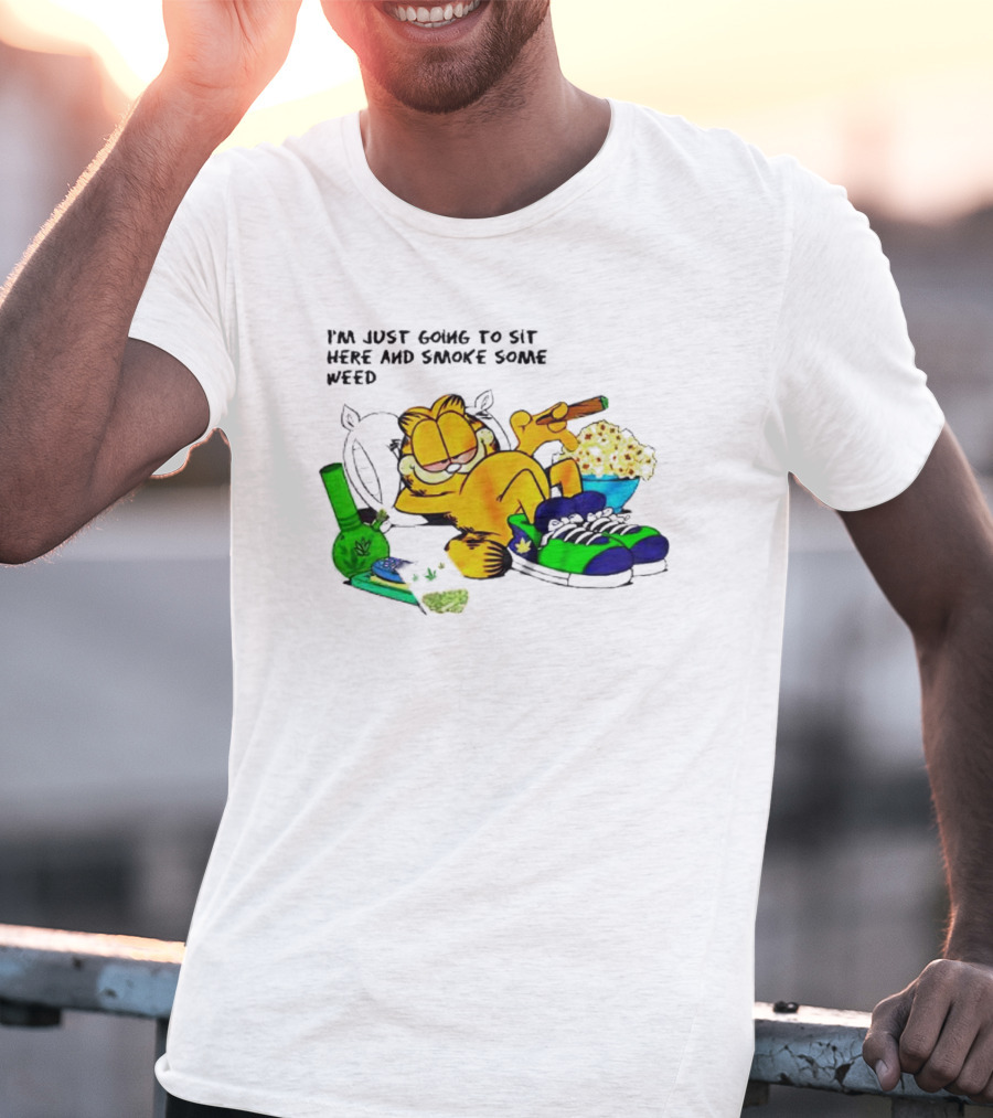 Garfield Smoking Weed Relaxing With Snacks And Bong T-Shirt