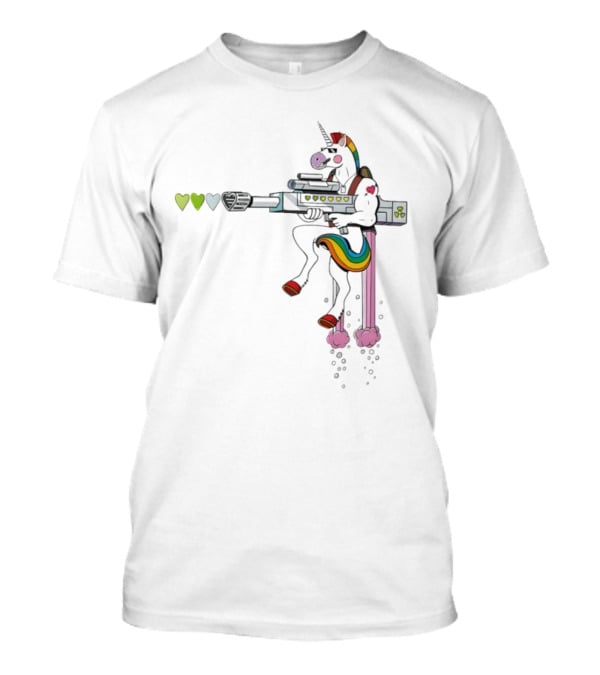 Unicorn Sniper With Rainbow Mane And Sniper Rifle T-Shirt