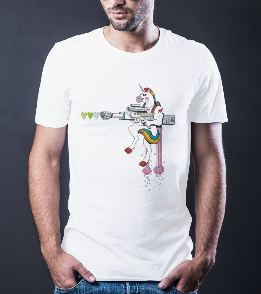 Unicorn Sniper With Rainbow Mane And Sniper Rifle T-Shirt
