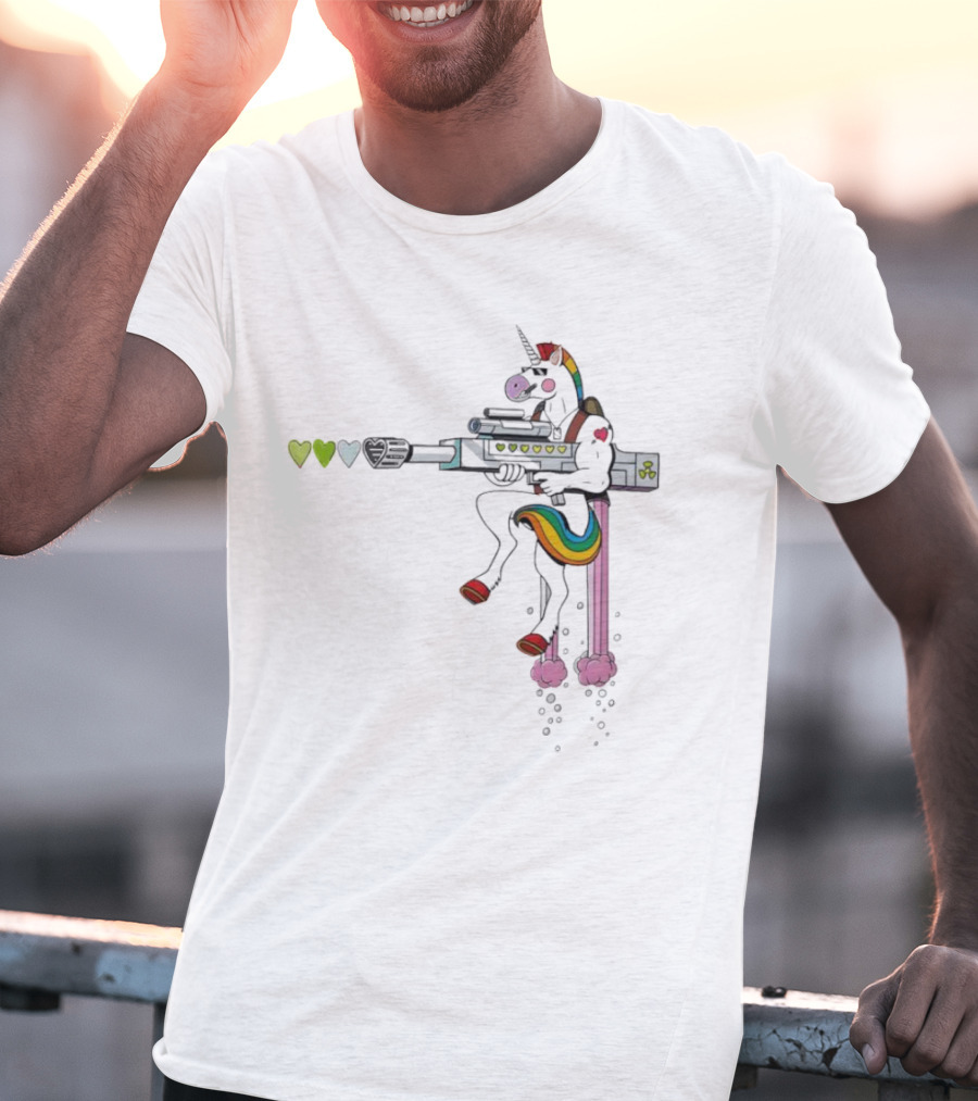 Unicorn Sniper With Rainbow Mane And Sniper Rifle T-Shirt