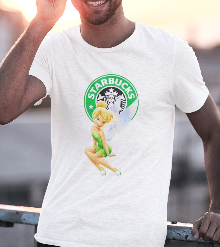 Starbucks Coffee Logo Featuring Tinker Bell Character T-Shirt