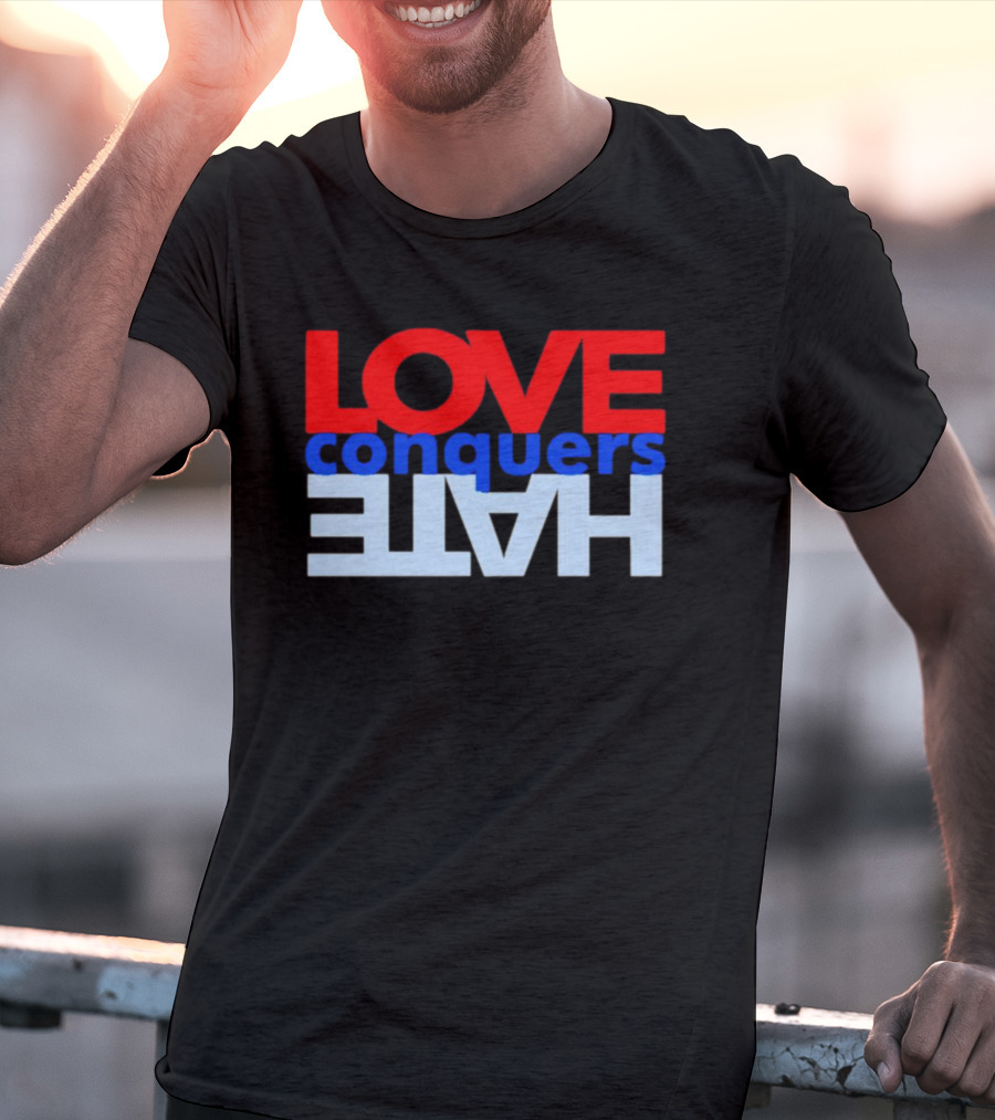 LOVE Conquers HATE Text Reversal T-Shirt