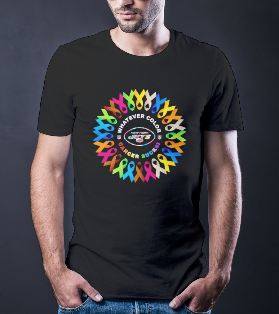 New York Jets Whatever Color Cancer Sucks Ribbon Circle T-Shirt
