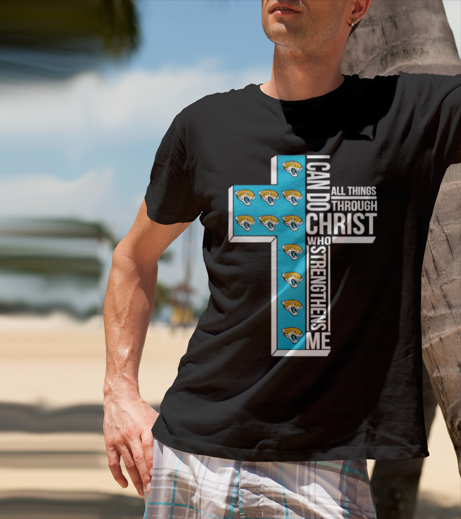 Jacksonville Jaguars Faithful Strength In Christ Cross With Team T-Shirt