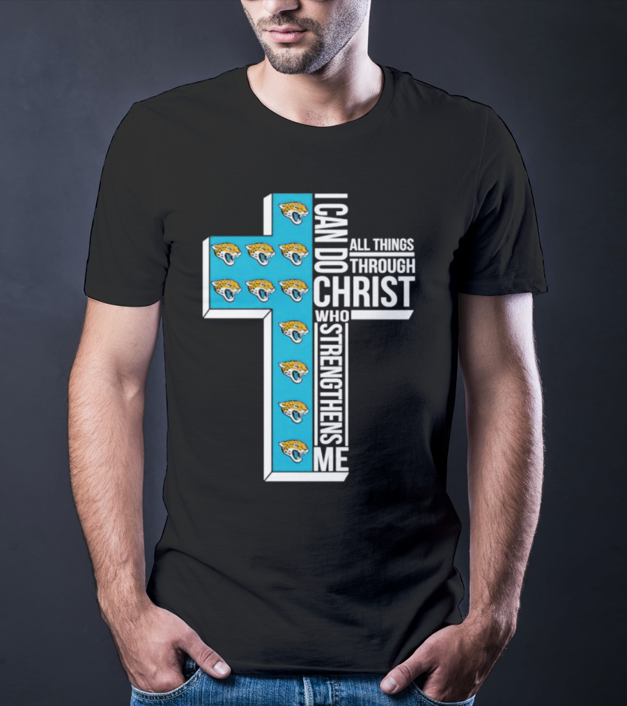 Jacksonville Jaguars Faithful Strength In Christ Cross With Team T-Shirt