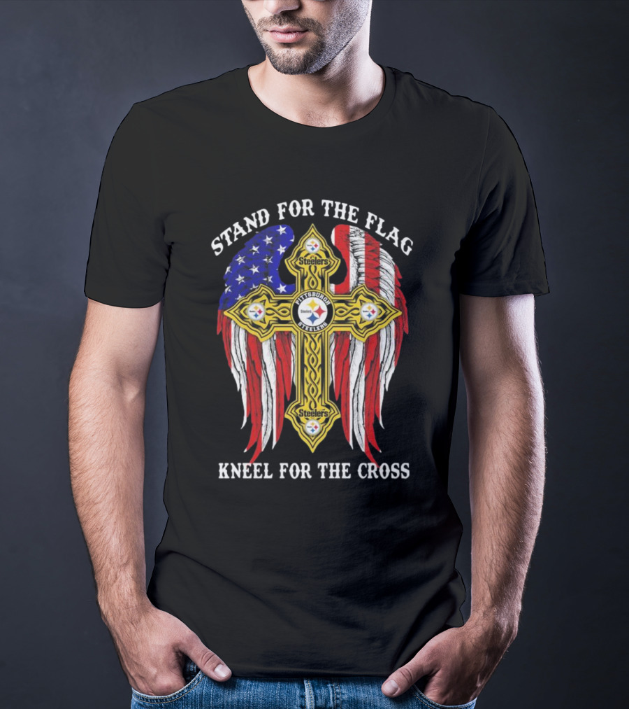 Stand For The Flag Kneel For The Cross Pittsburgh Steelers American Flag Cross T-Shirt