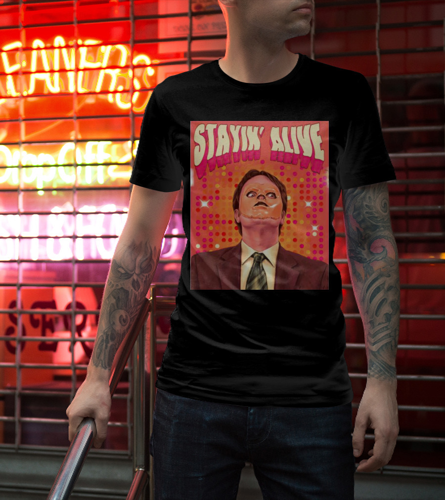 Stayin' Alive Dwight Schrute Retro Disco T-Shirt