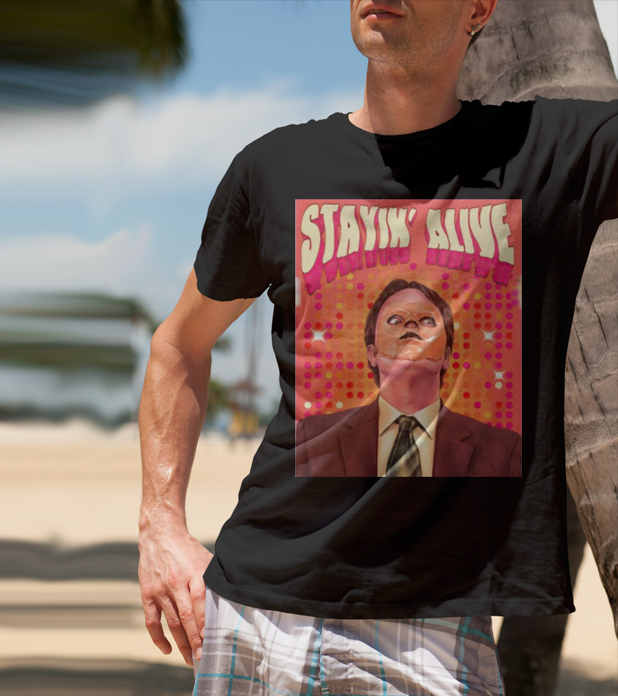 Stayin' Alive Dwight Schrute Retro Disco T-Shirt