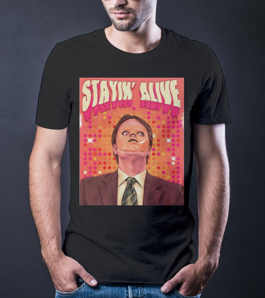 Stayin' Alive Dwight Schrute Retro Disco T-Shirt