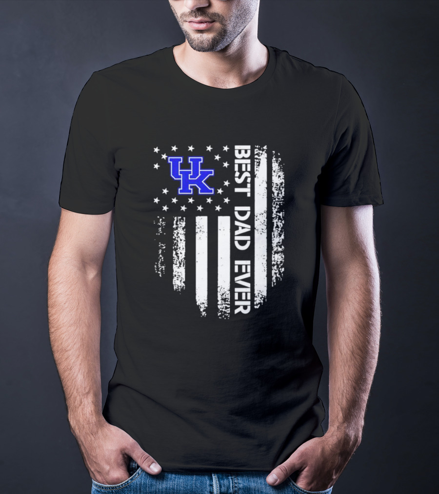 Kentucky Wildcats Best Dad Ever Vertical Stars Stripes T-Shirt