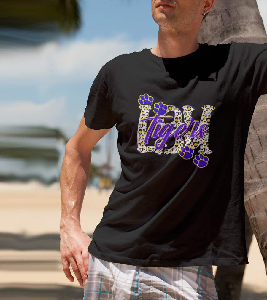 Lsu Tigers Leopard Print With Blue And Yellow Paw Prints T-Shirt