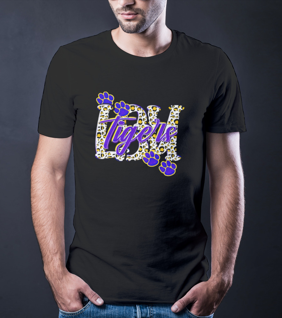 Lsu Tigers Leopard Print With Blue And Yellow Paw Prints T-Shirt