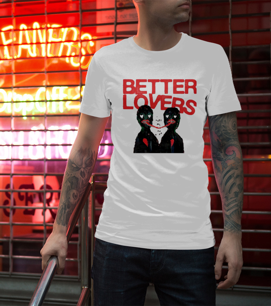 Better Lovers Distorted Figures With Textured Red Letters T-Shirt