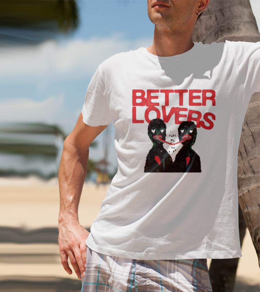 Better Lovers Distorted Figures With Textured Red Letters T-Shirt