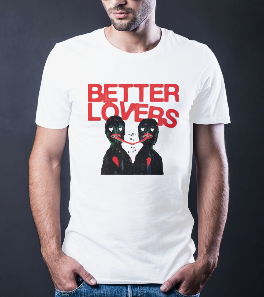 Better Lovers Distorted Figures With Textured Red Letters T-Shirt